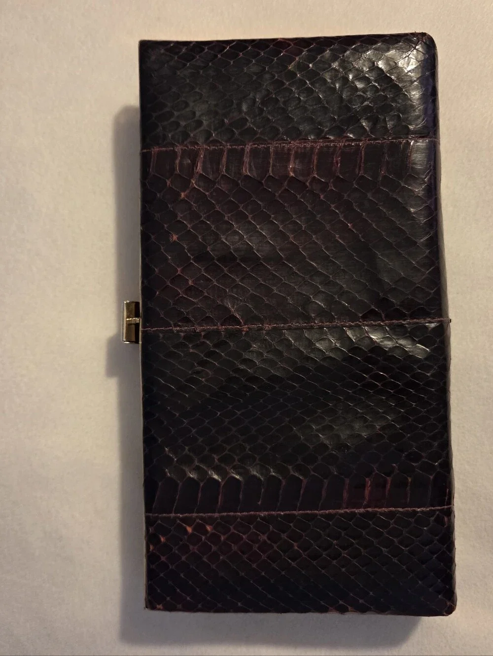 Shirl Miller Ltd Dark Burgundy Textured Snake Skin Leather Clutch